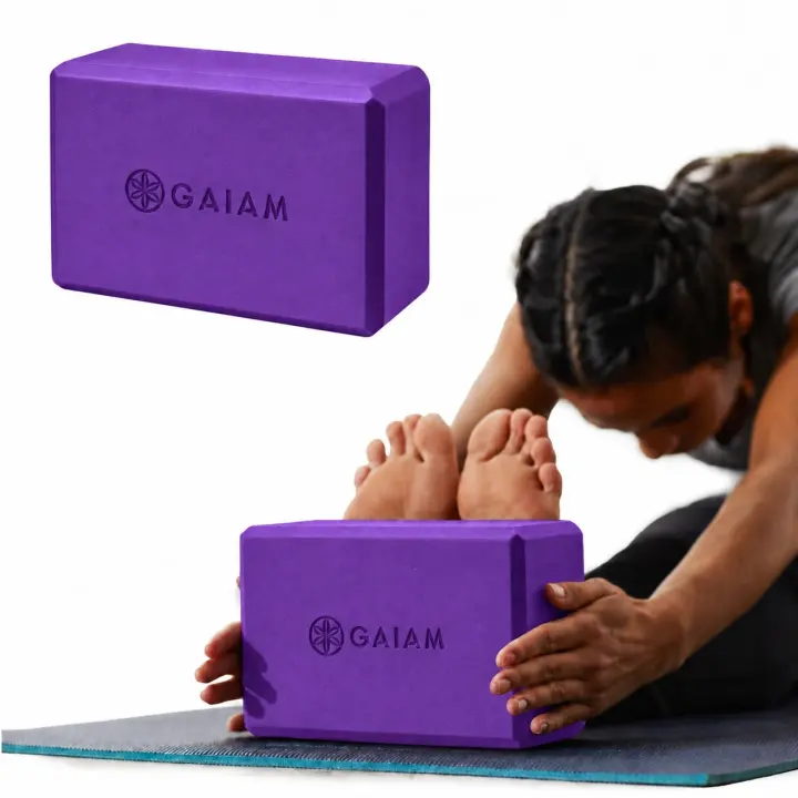 Gaiam EVA Foam Yoga Block — Beveled, Non-Slip Support (Deep Purple)