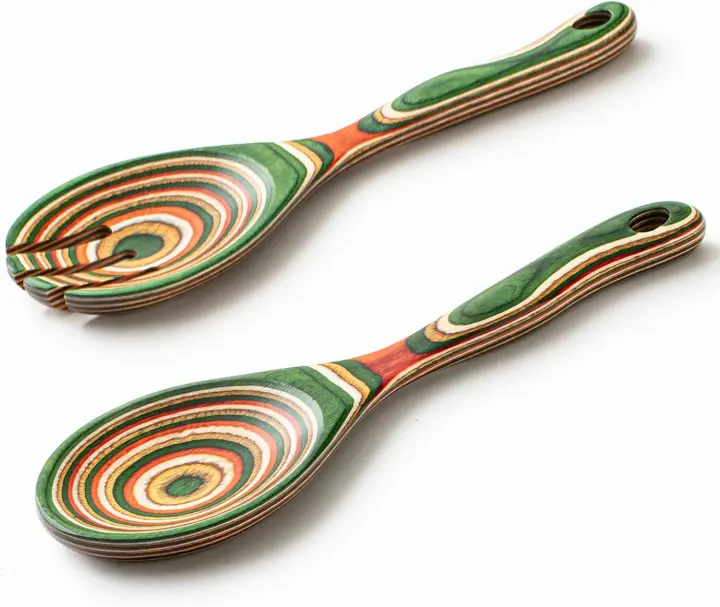 Gudamaye Pakkawood 10.5-inch Wooden Salad Server Set (Fork & Spoon)