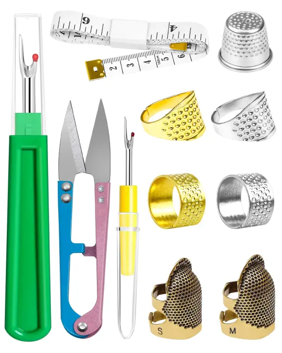 Hand Sewing Thimble Kit with Metal Finger Protectors and Tools