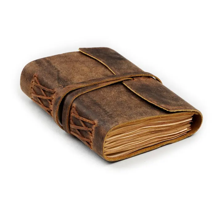 Hand‑stitched Leather Travel Journal — 7×5 Rustic Notebook