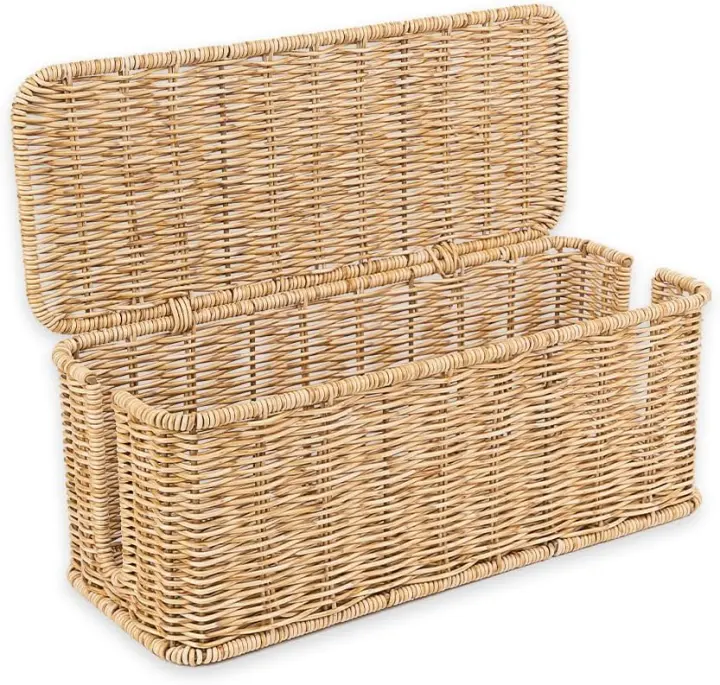 Handwoven Rattan Cable Management Box — Power Strip & Cord Organizer