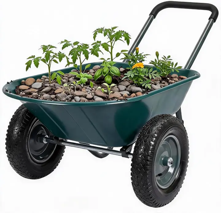 Heavy-Duty Dual-Wheel Garden Wheelbarrow Cart with Stand