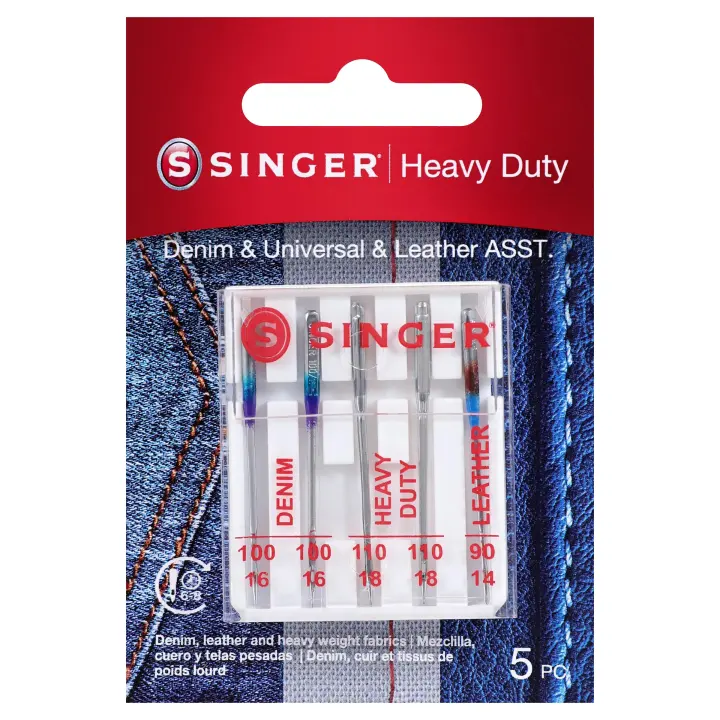 Heavy-Duty Sewing Machine Needles — Assorted Denim & Leather (5-Pack)