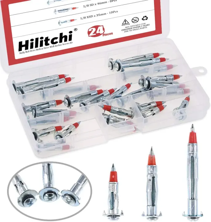 Hilitchi 24-Piece Hollow Wall Drive Anchor Kit (3 Sizes)