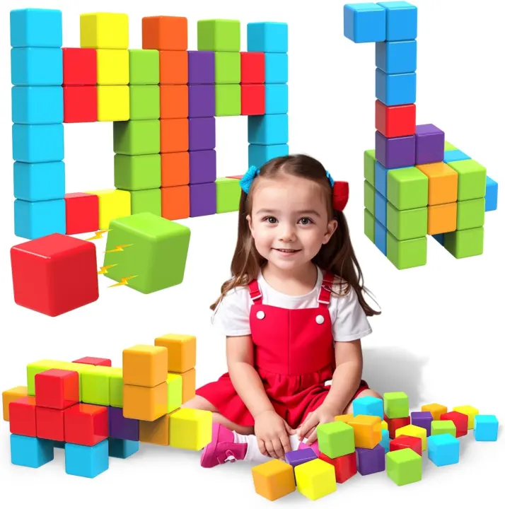 Magnetic Stacking Cubes — Large 1.65 in Building Blocks for Toddlers