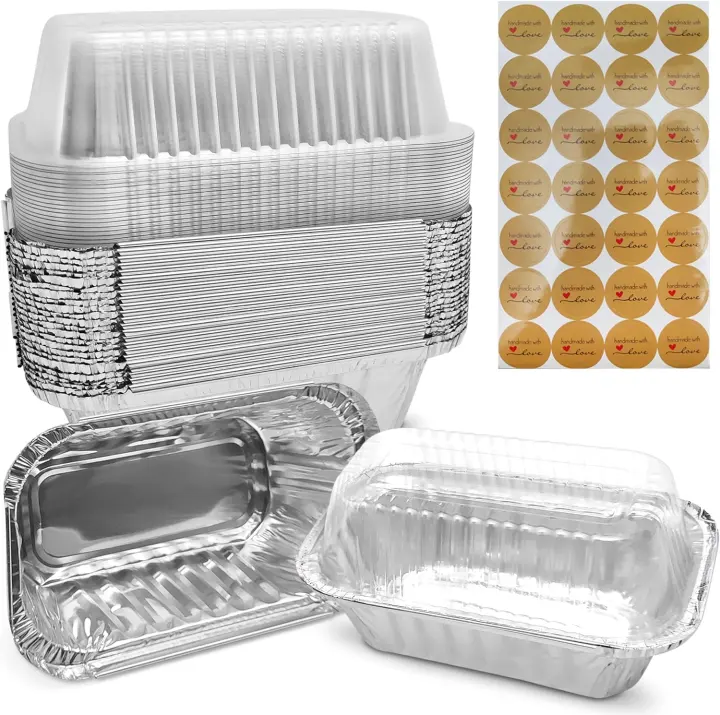 Mini Aluminum Loaf Pans with Lids — 50-Pack Small Disposable 6×3.5×2