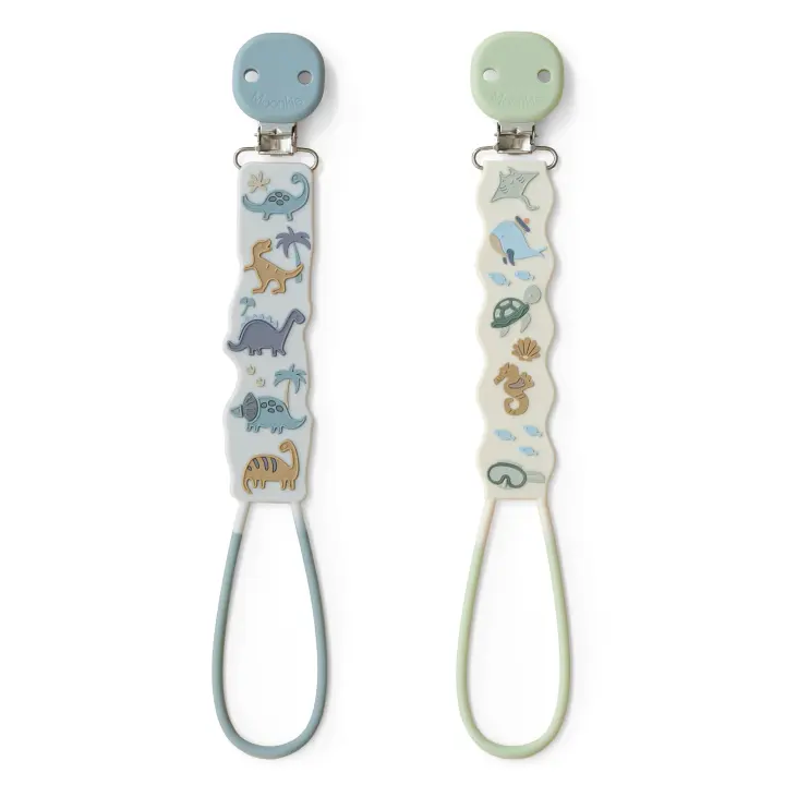 Moonkie Silicone Pacifier Clips — 2-Pack Flat Strap Binky Holders