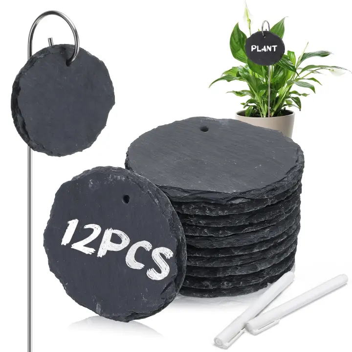 Natural Slate Garden Labels — 12 Slate Tags with Stakes & Pens