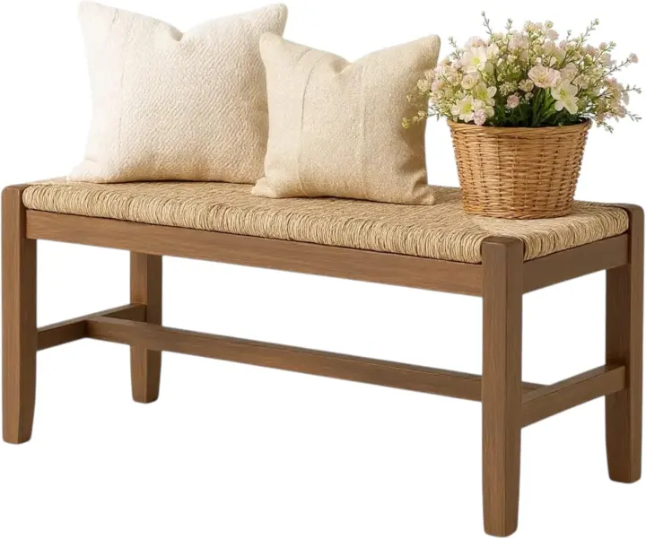 Newport 40" Solid Wood Entry Bench with Seagrass Rush Seat (Natural)