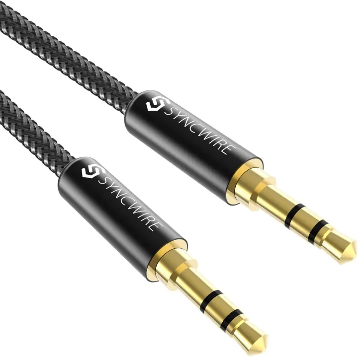Nylon-Braided 6.5 ft Aux Audio Cable — Durable 3.5mm Cord