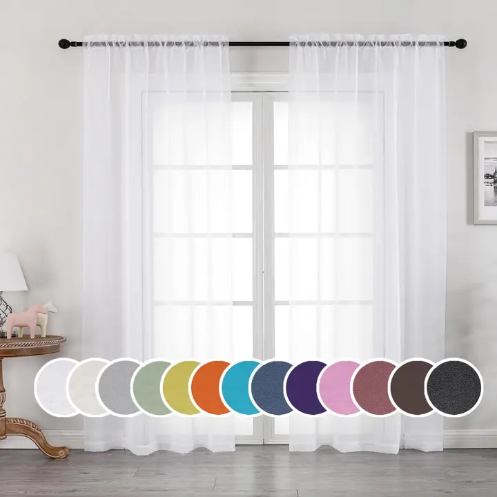OWENIE White Sheer Curtain Panels — 84 in, 2-Panel Set