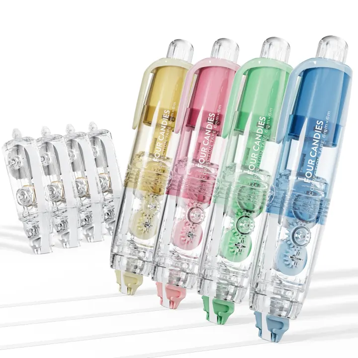 Refillable Pen-Style Correction Tape 4-Pack with Extra Refills