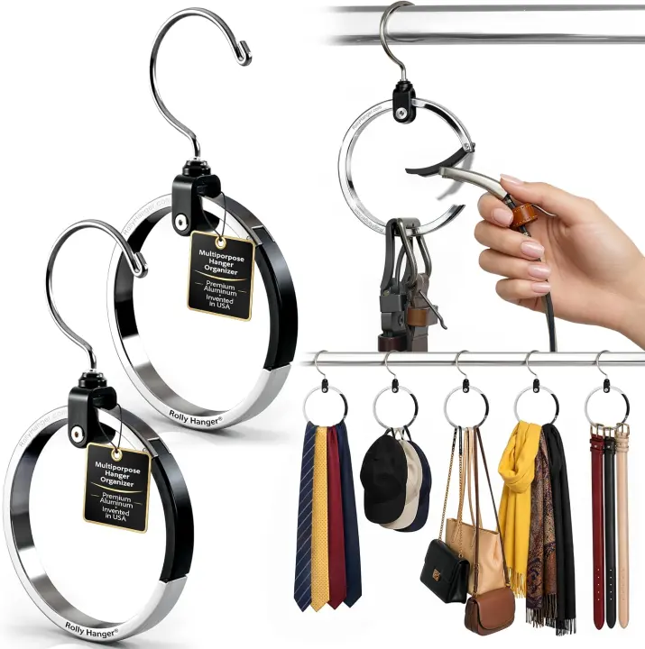 Rotating Ring Closet Organizer — Aluminum Swivel Hanger for Belts & Accessories