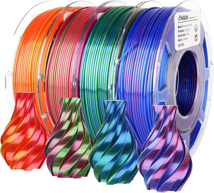Silk Dual-Color PLA Filament 4-Pack — 1.75mm, 200g Spools