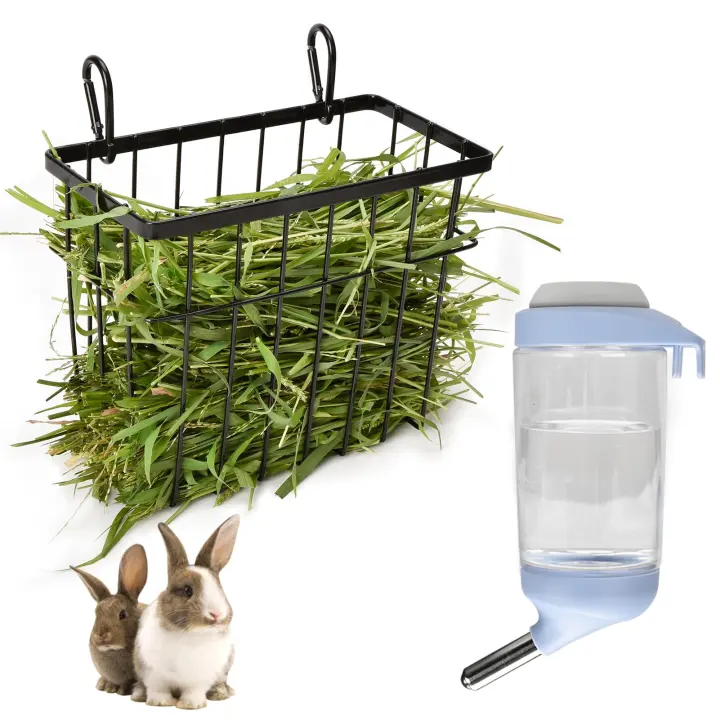 Small Animal Hay Feeder & 350ml Water Bottle Set for Rabbits and Rodents