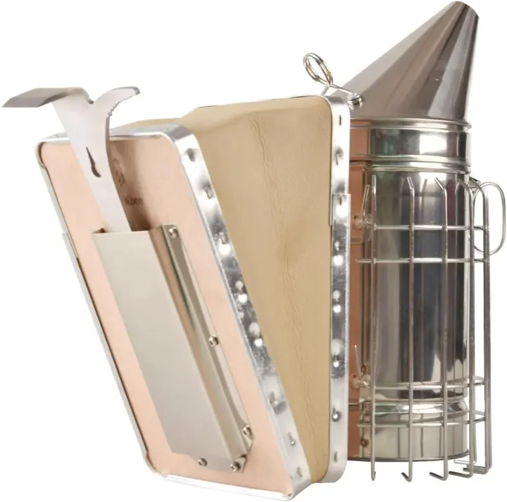 Stainless Steel Beehive Smoker Kit with Scraper & Leather Bellows