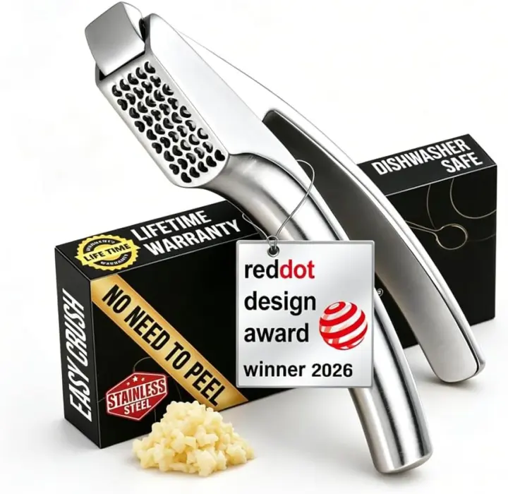 Stainless Steel Garlic Press — No-Peel, Detachable Two-Piece Mincer