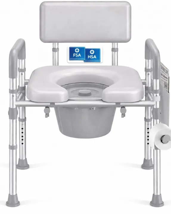 Steadyjoy Bedside Commode Toilet — Padded, Height‑Adjustable Aluminum Chair