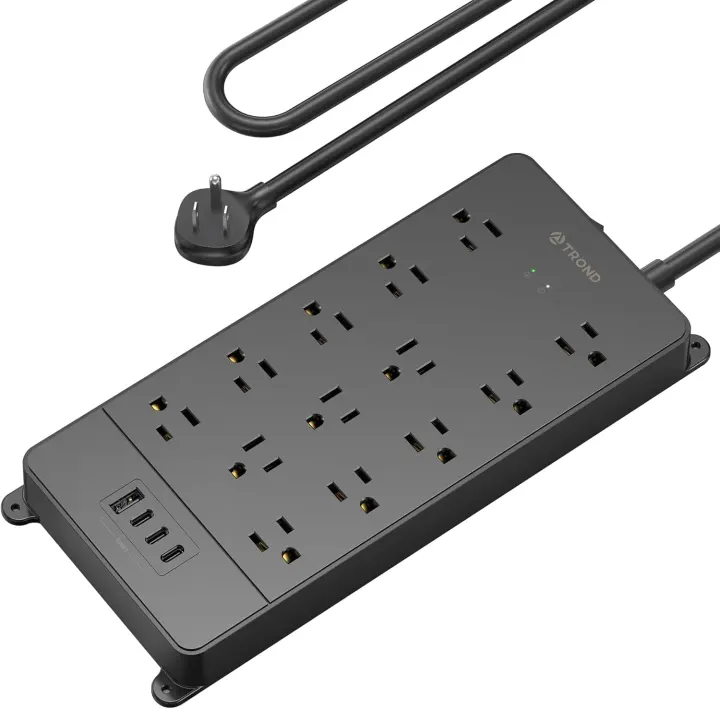 Surge Protector Power Strip — 13 Outlets + 4 USB, 5ft Cord, 4000J