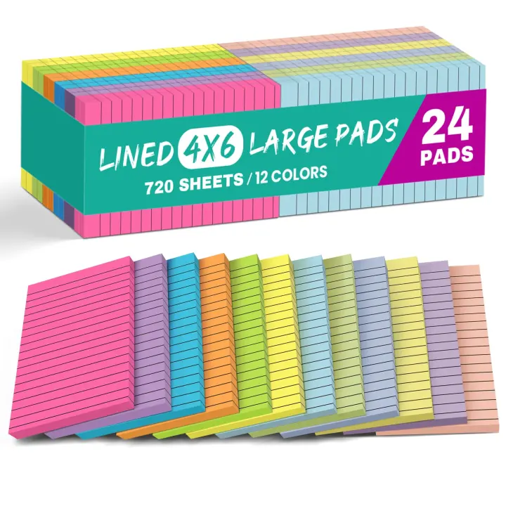 Taja Lined 4 x 6 Sticky Note Pads — 24 Pads, 30 Sheets Each