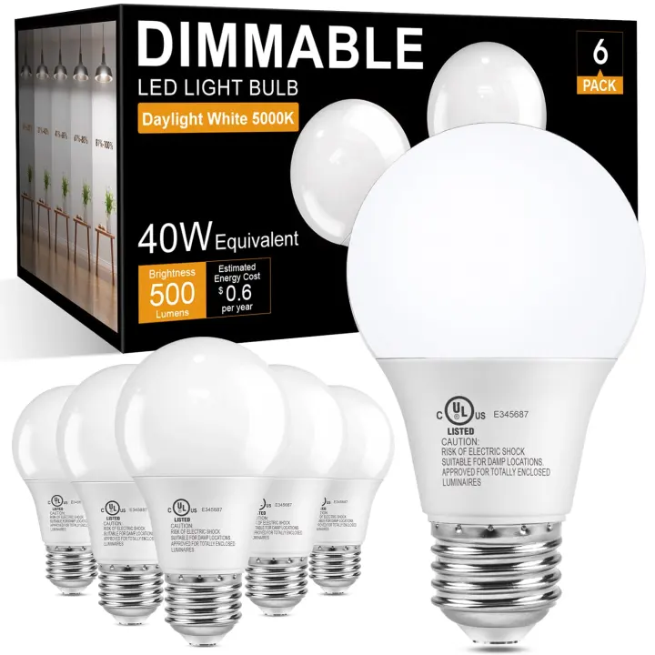 TJOY A19 Dimmable LED Bulb — 5W (40W Eq.), 5000K Daylight, E26