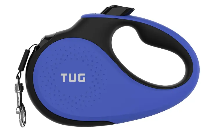 TUG Retractable Dog Leash — 16 ft Tape, Medium (Blue) — Tangle-Free