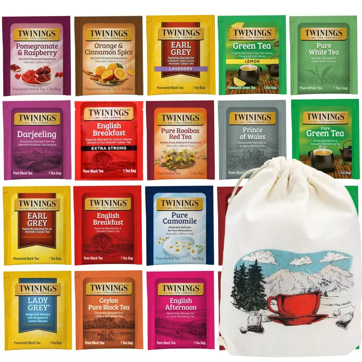 Twinings Assorted Tea Bag Sampler — 20-Count with Cotton Pouch