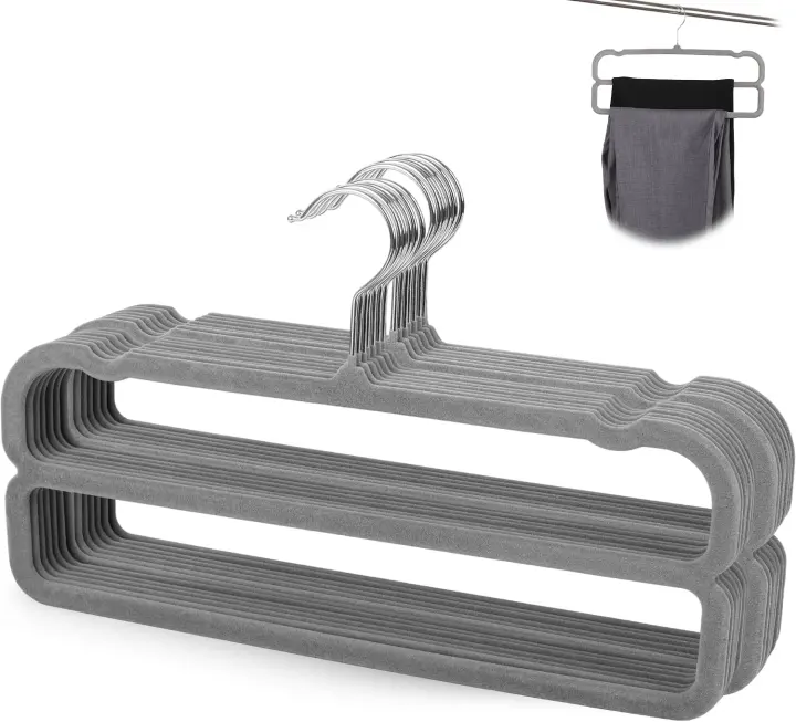 Velvet 2-Tier Pants Hangers — 10-Pack Space-Saving Trouser Hangers