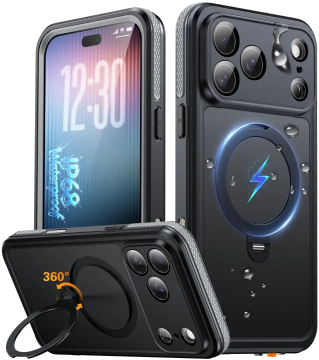 Waterproof Rugged iPhone 18 Pro Case with 360° Magnetic Ring Stand