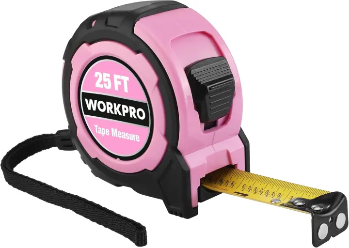 WORKPRO 25 ft Pink Tape Measure — Retractable, Nylon-Coated Blade